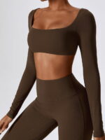 Womens Sexy Long-Sleeve Crop Top with Built-In Shelf Bra Support