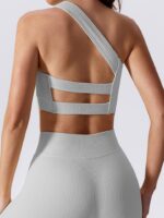 Womens Sexy Ribbed One-Shoulder Cutout Backless Sports Bra - Hot Workout Top for Gym, Yoga, Running & Fitness