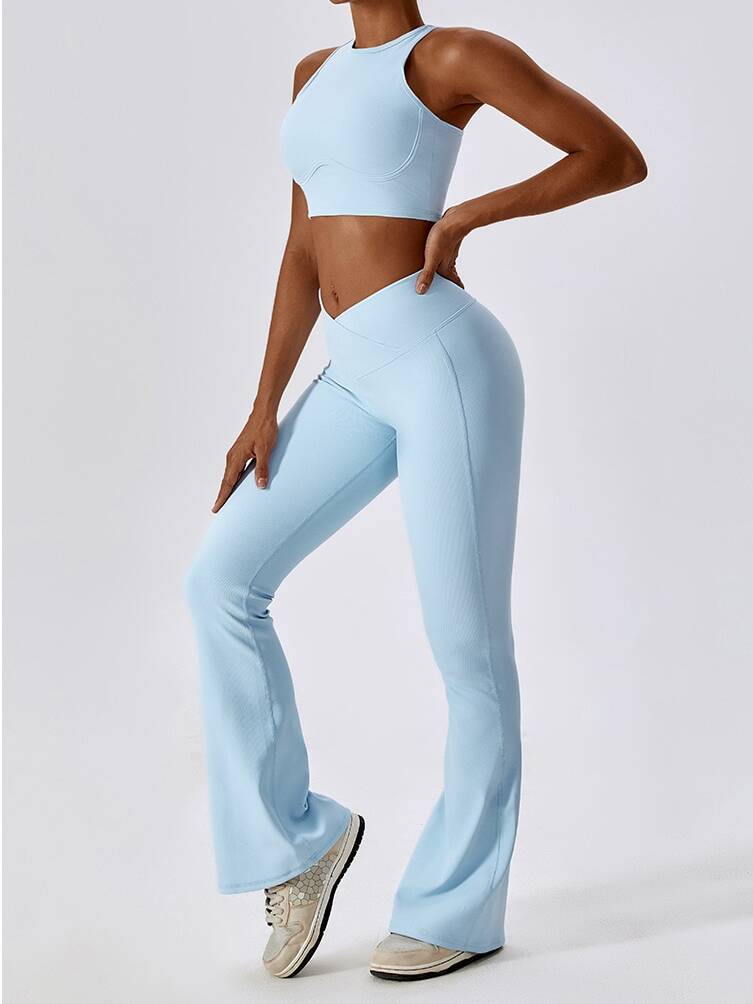 2-Pack of Ribbed Racerback Sports Bras & V-Waist Scrunchy Booty Leggings - Perfect for Yoga, Running, and Gym Workouts!
