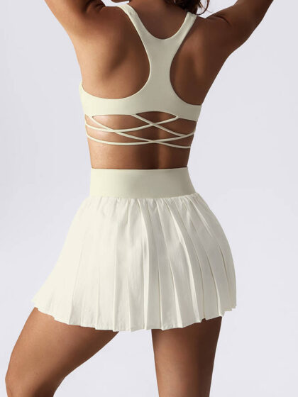 2-Piece Athletic Outfit - Backless Sports Bra & Mini Skirt Shorts Combo for Tennis, Running, Yoga & Other Active Pursuits