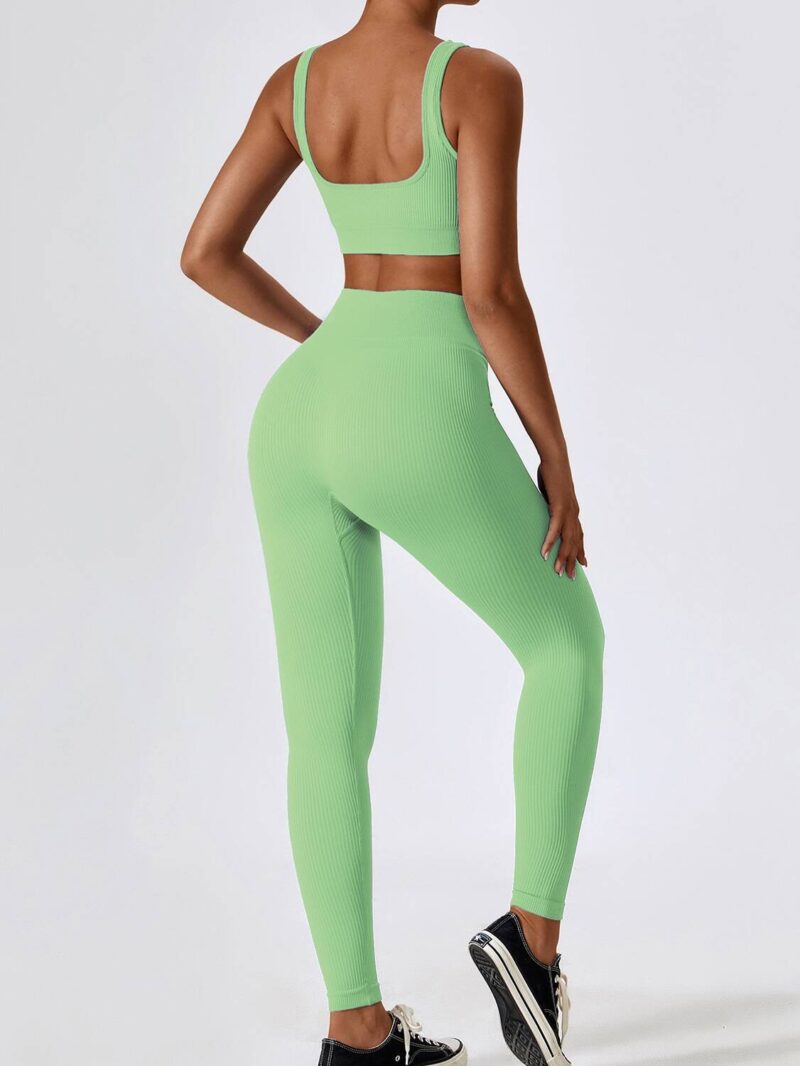 Activewear Womens 2-Piece Outfit: Ribbed Square Neck Sports Bra & High Waist Leggings - Comfort & Style!