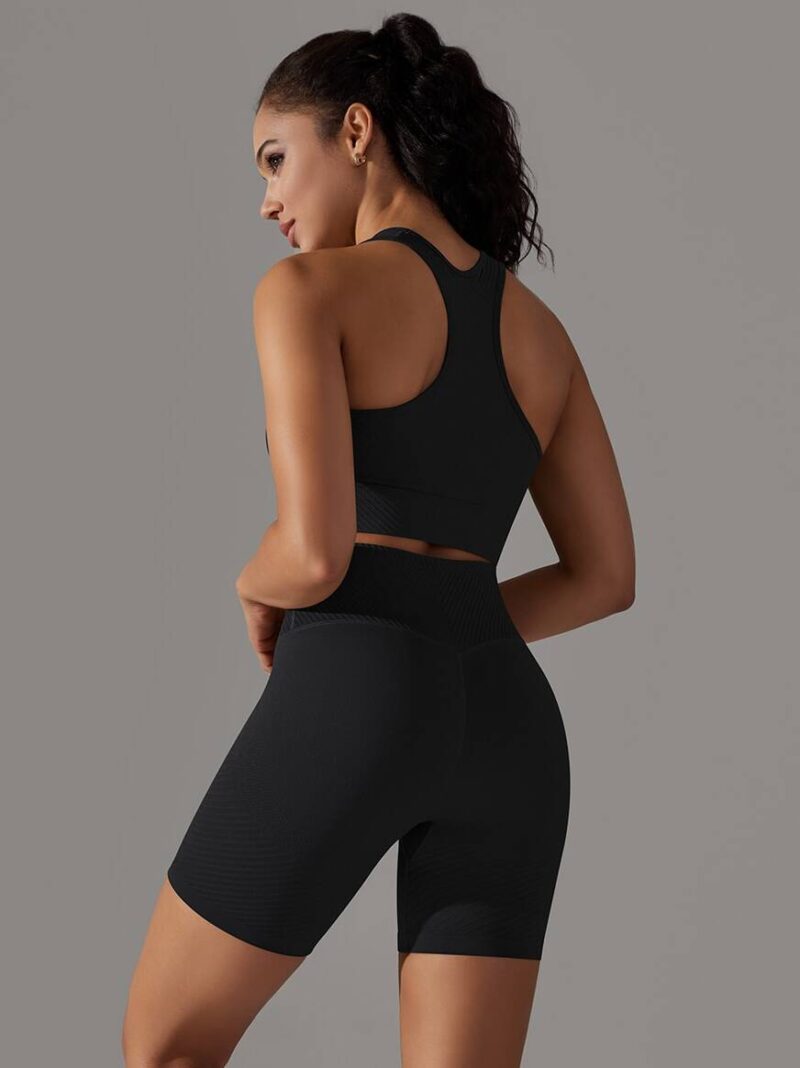 Be Ready for Anything: Sexy Racerback Padded Sports Bra & Comfy High Waist Shorts Set - Perfect for Working Out or Lounging Around!
