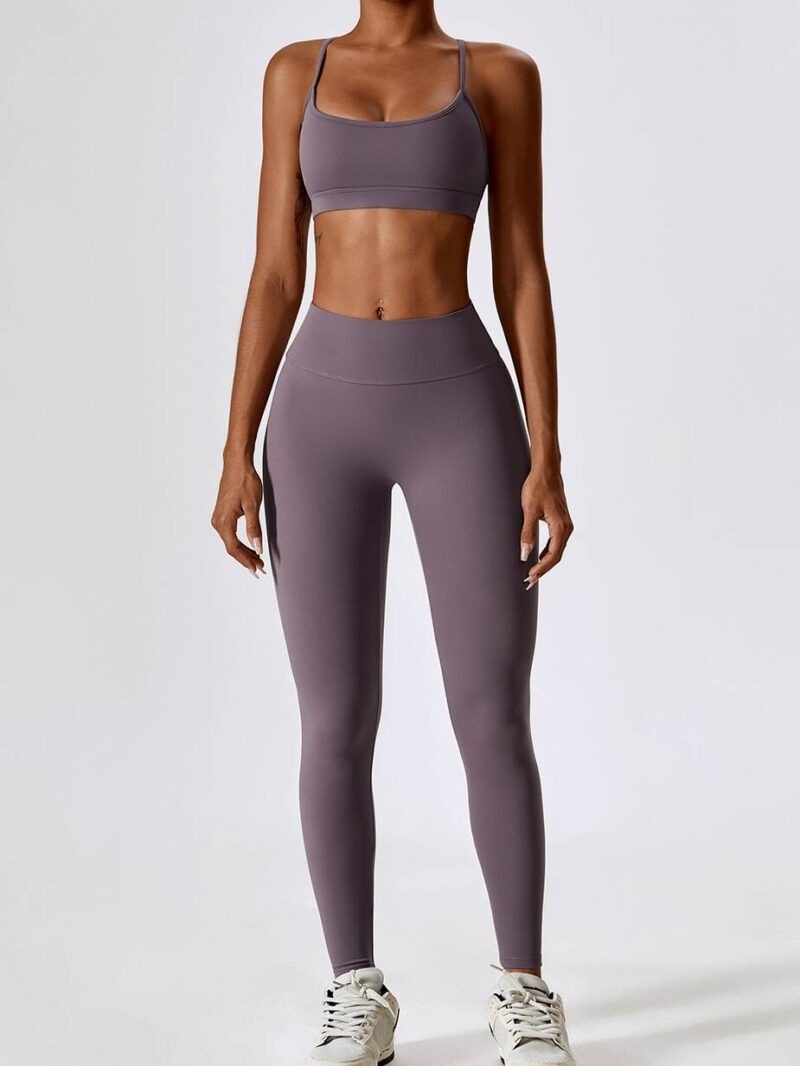 Be Ready to Sweat in Style: Cross Back Sports Bra & High Waist Scrunch Butt Leggings Workout Outfit Set - Perfect for Gym, Yoga, Jogging, Pilates & More!