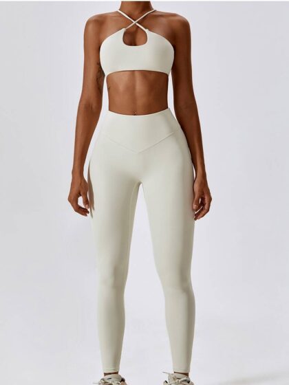 Boost Your Workout with Our Sexy Cross-Back Sports Bra & High-Waist Scrunch Butt Leggings Set - Perfect for Yoga, Running, or Any Activity!