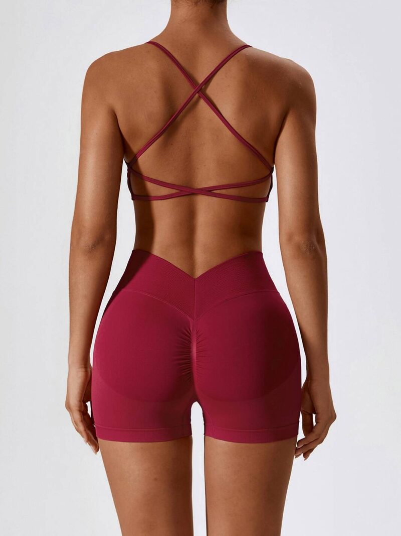 Cross Back Backless Activewear Sports Bra & High Waist Scrunch Butt Shorts - Stylish Gym Outfit Set