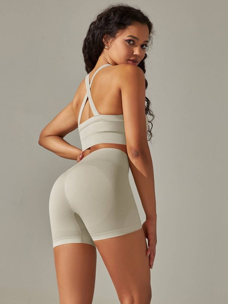 Elegant Cross Back Sports Bra & High Waist Athletic Shorts Set - Perfect for Working Out or Everyday Wear