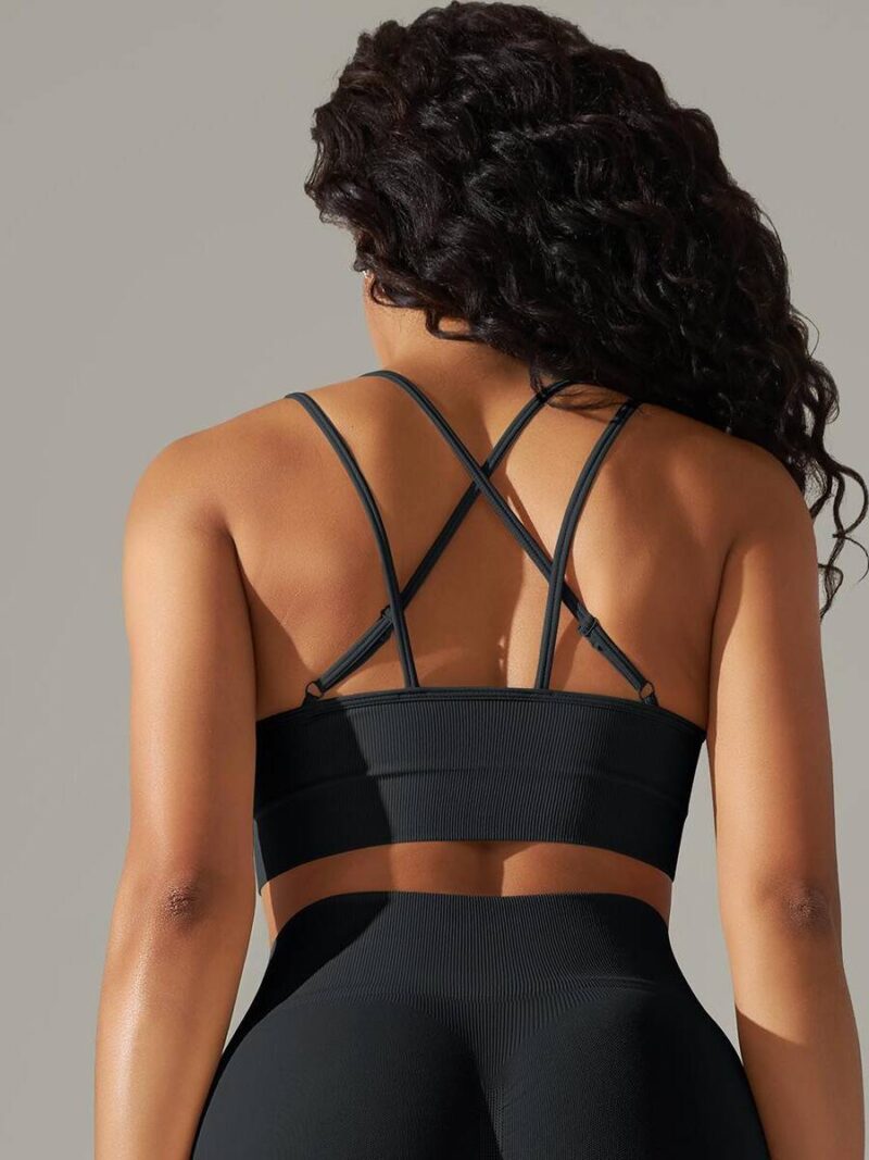 Fashion-Forward Strappy Back Push-Up Yoga Bra - Maximum Support with Sexy Style