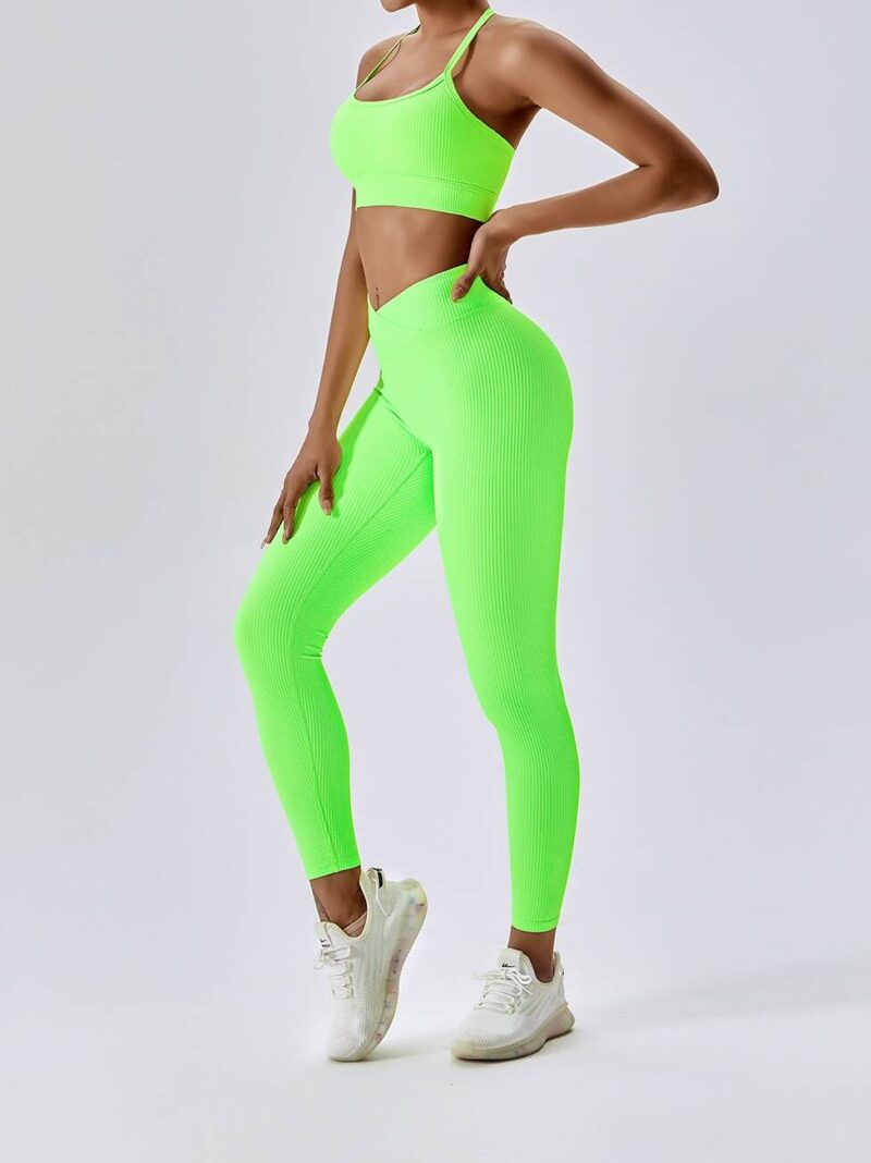 Vibrant V-Waist Ribbed Exercise Leggings - Perfect for Your Workouts!