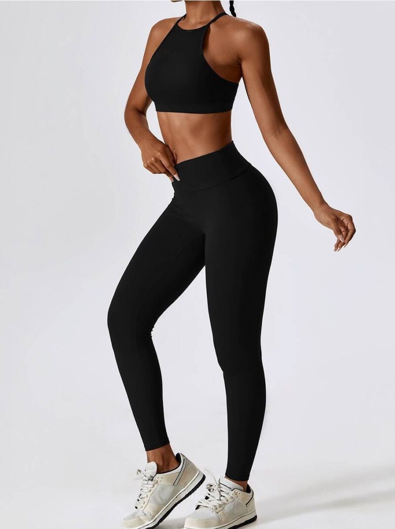 Fitness Ensemble - Sexy Strappy Back Sports Bra & High Waisted Scrunch Booty Leggings - Get Fit in Style!