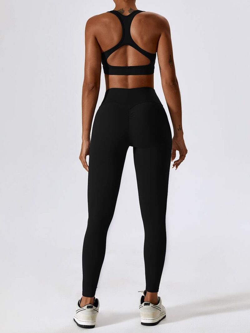 Fitness Ensemble - Square Neckline Athletic Bra & High Rise Scrunch Booty Tights