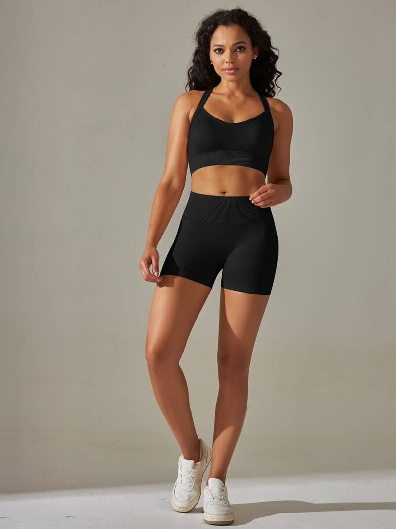 Fitness Fanatics Dream: Cross Back Sports Bra & High Waist Sports Shorts Combo for Women