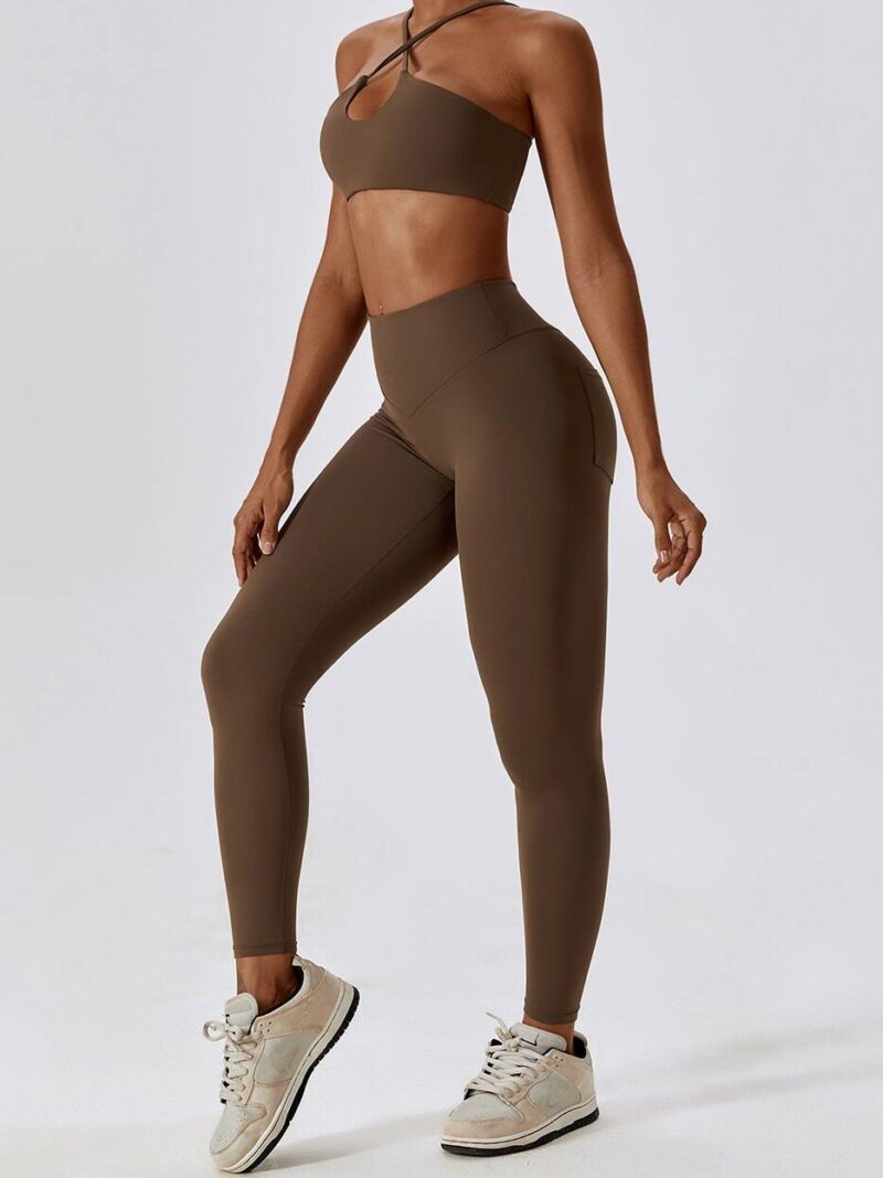 Fitness-Loving Womens Cross-Back Sports Bra and High-Waisted Scrunch Butt Leggings Set - Perfect for Activewear and Loungewear!