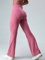 Flare Bottom High-Waisted Yoga Pants with Waist Strappy