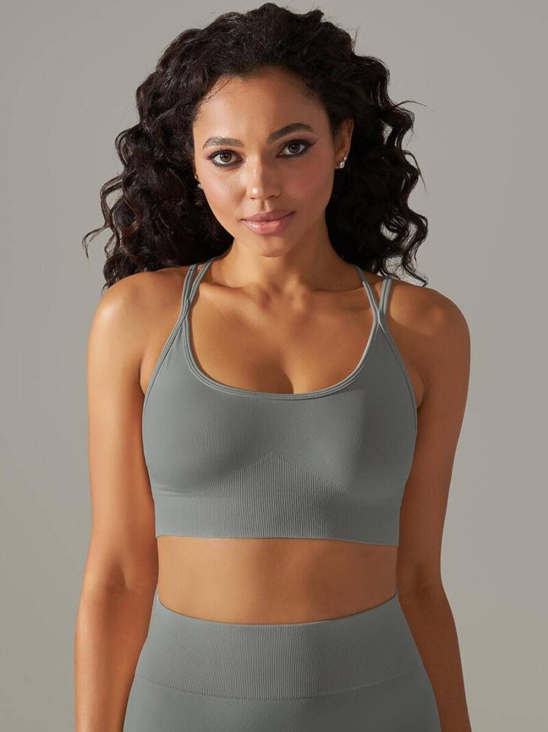 Flaunt Your Curves in Our Sexy Strappy Back Push-Up Yoga Bra - Perfect for Low-Impact Workouts and Everyday Wear!