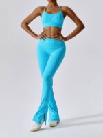 Flaunt Your Figure in Sexy High-Waisted Ribbed Flare Bottom Leggings - Perfect for Any Occasion!