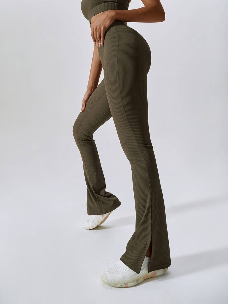 Flaunt Your Figure in These Sexy High-Waisted Ribbed Flare Bottom Leggings - Perfect for a Night Out!