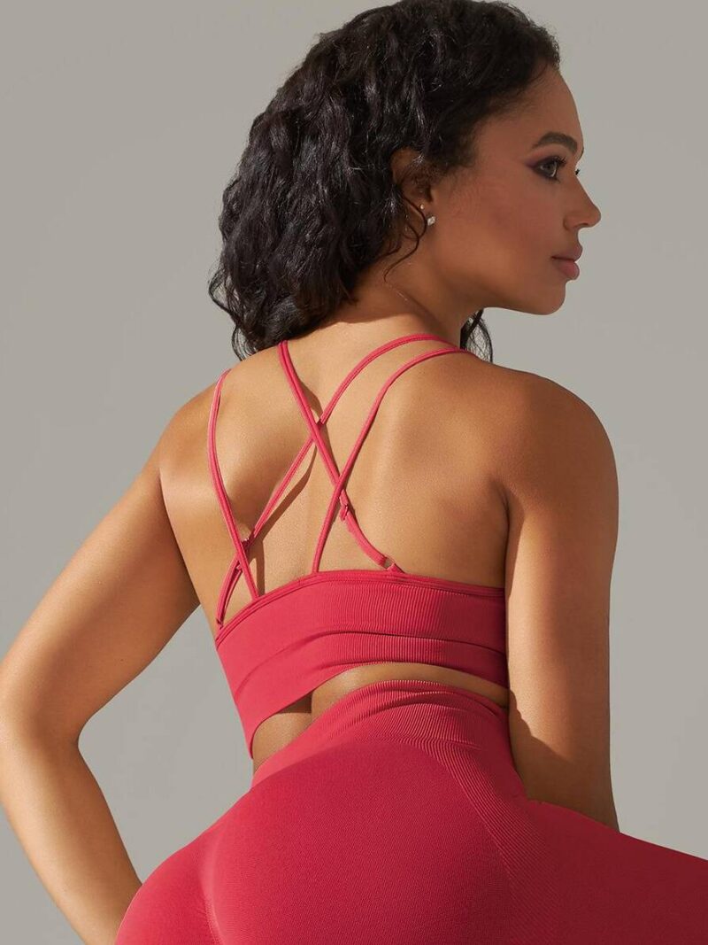Flaunt Your Figure with this Sexy Strappy Back Push-Up Yoga Bra - Supportive & Stylish Activewear for Women