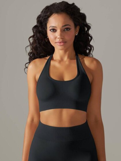 Flirty Halterneck Push-Up Sports Bra | Sexy Supportive Athletic Wear | Comfortable & Breathable Workout Crop Top