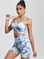 Funky Tie-Dye Spaghetti Strap Sports Bra & Sexy Scrunch Butt Shorts Set - Perfect for Working Out or Lounging!