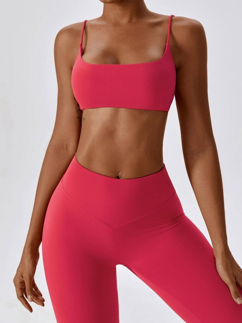 Get Ready to Move in Comfort and Style with this Squared Neck Sports Bra Featuring Spaghetti Straps