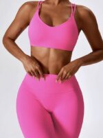Get Ready to Sweat: Double Strap Cross Back Sports Bra & High Waist Athletic Leggings Set V2 - Perfect for Yoga, Running & Gym Workouts!
