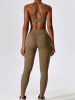 Go the Extra Mile with This Stylish Double Strap Cross Back Sports Bra & High Waist Leggings Set V2 - Perfect for Working Out, Yoga, Running, and More!