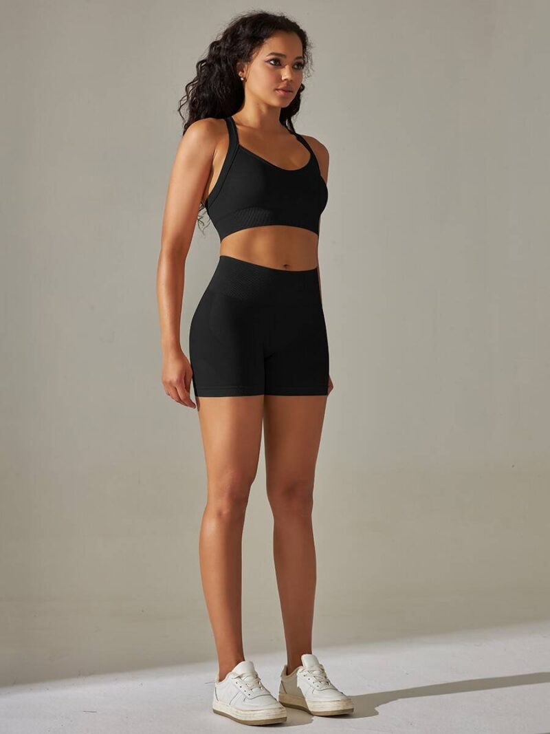 High Performance Cross Back Sports Bra & High Waist Athletic Shorts Set - Perfect for Working Out!