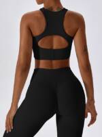 High-Performance Womens Racerback Sports Bra with Ribbed Texture and Cut-Out Detail for Ultimate Comfort and Mobility