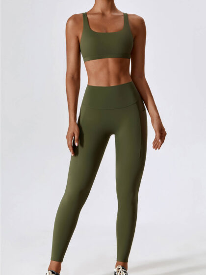 Hit the Gym in Style with this Padded Backless Sports Bra & High-Waisted Leggings Set - Perfect for Working Out!