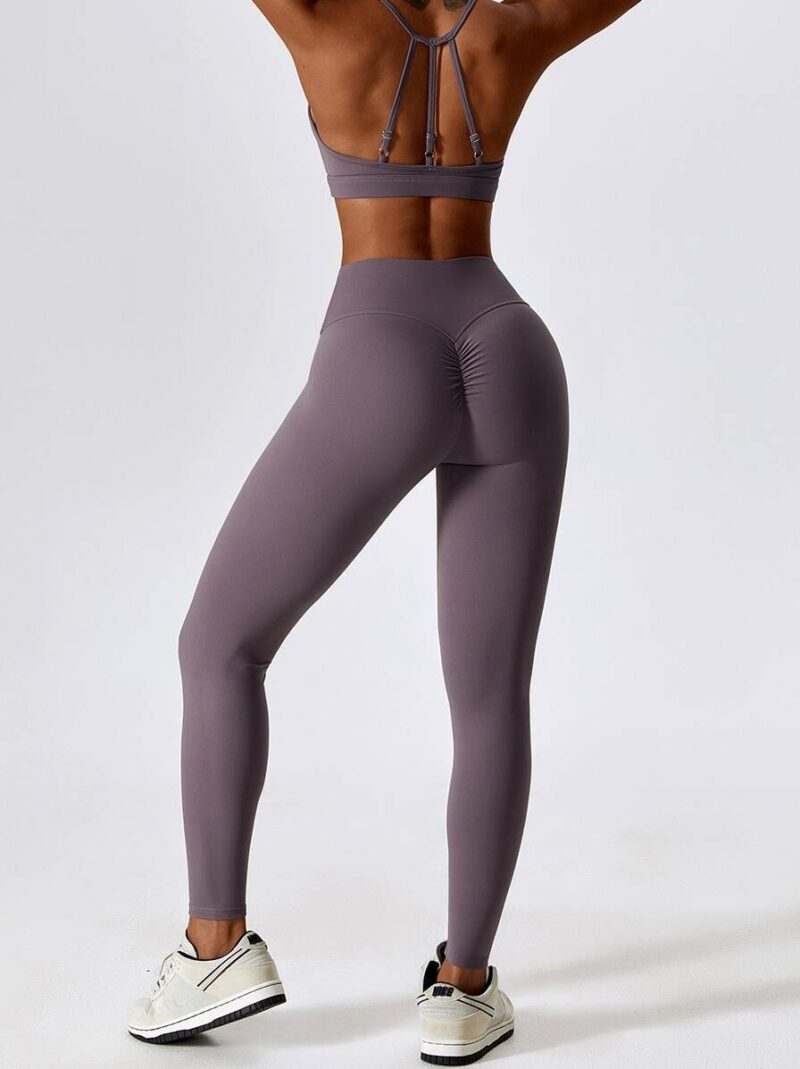 Hit the Gym in Style with this Sexy Strappy Back Sports Bra & High Waist Scrunch Butt Leggings Workout Outfit Set - Perfect for Yoga, Running, Crossfit, Pilates, and More!