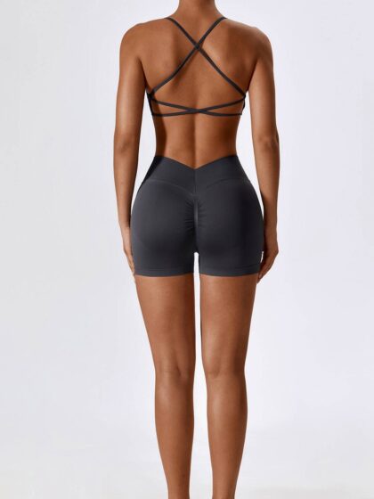 Hot & Sexy Cross-Back Backless Sports Bra & High-Waisted Scrunch Butt Shorts - Perfect for a Workout Outfit!