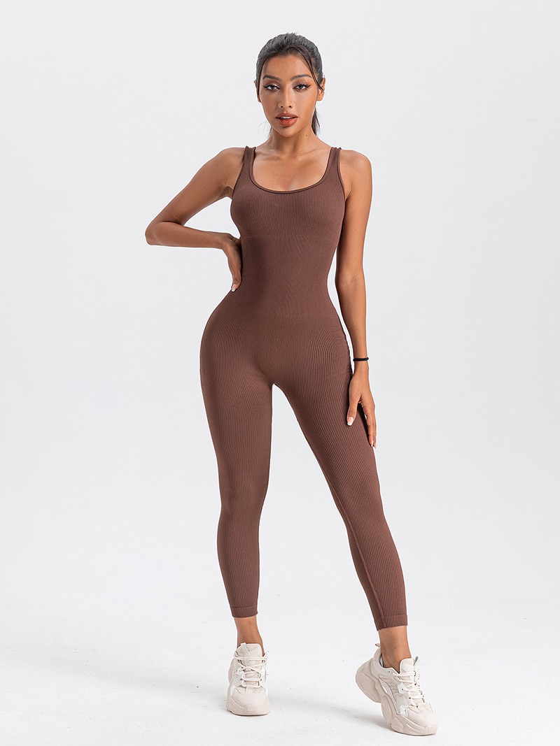 Hot Twist: Sexy Sleeveless Ribbed Ankle-Length Yoga Bodysuit
