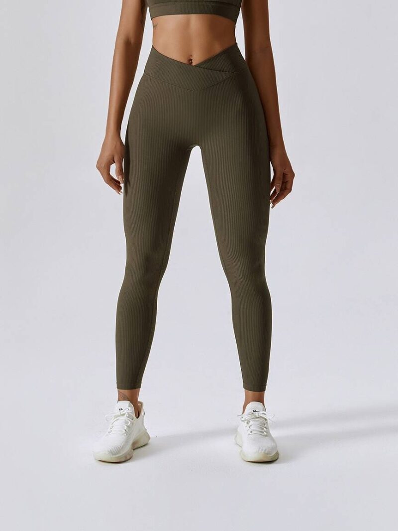 Feel the Burn in Our Ribbed V-Waist Workout Leggings - Perfect for Yoga, Running, and More!