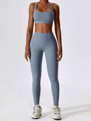 Hot Workout Outfit Set - Sexy Square Neck Sports Bra & Scrunch Butt High Waist Leggings for Women