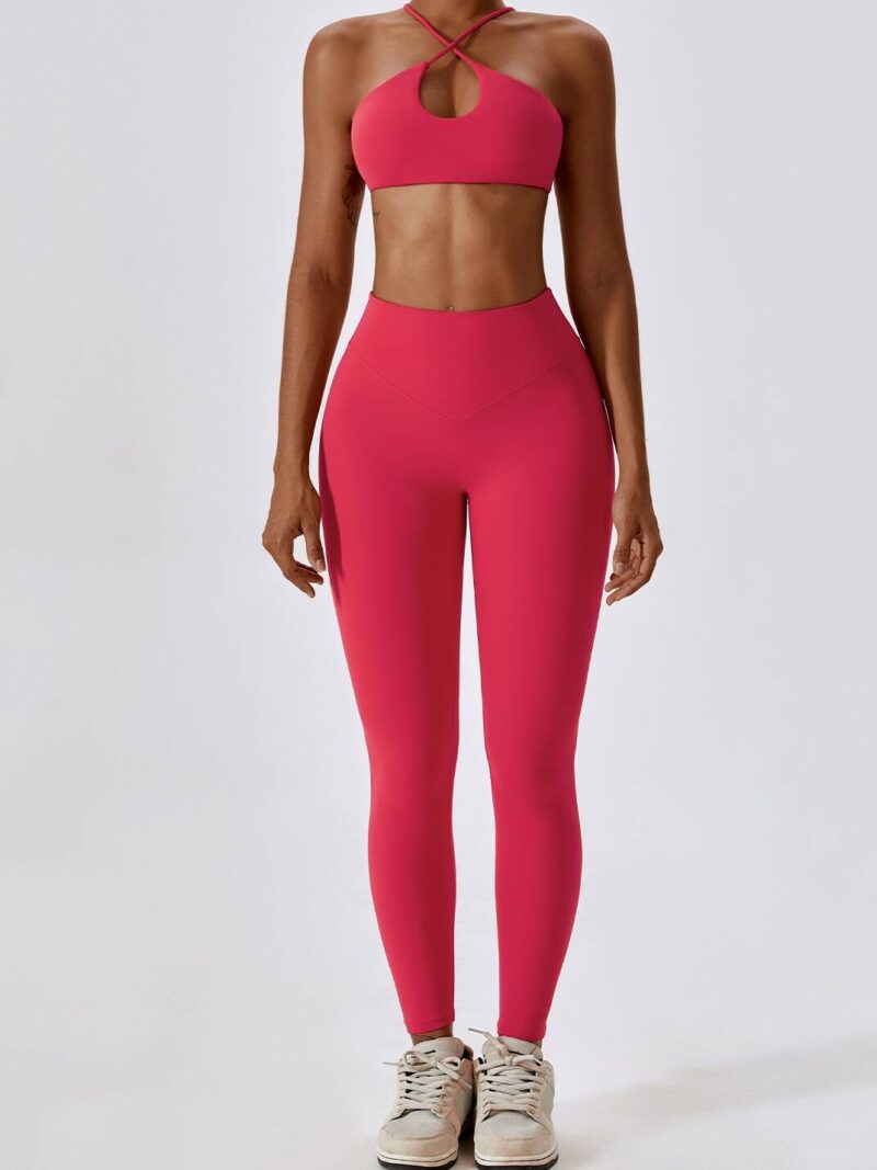 Look & Feel Fabulous in Our Sexy Cross-Back Sports Bra & High-Waist Scrunch Butt Leggings Set! Show Off Your Curves & Get Ready to Sweat in Style!