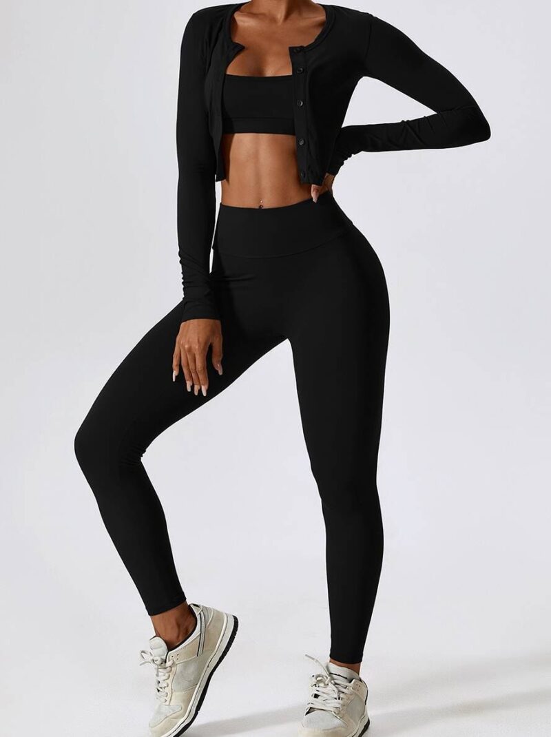Look Fab & Fit in Our Long Sleeve Crop Top & High Waist Scrunch Butt Leggings Workout Outfit Set - Perfect for Your Gym Sessions!