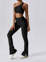 Look Fabulous in our High-Waisted Ribbed Flare Bottom Leggings - Show Off Your Style with These Flattering Leggings!