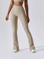 Look Stylish and Sexy in Our High-Waisted Ribbed Flare Bottom Leggings! Show Off Your Curves and Flaunt Your Figure in These Trendy, Flattering Leggings.