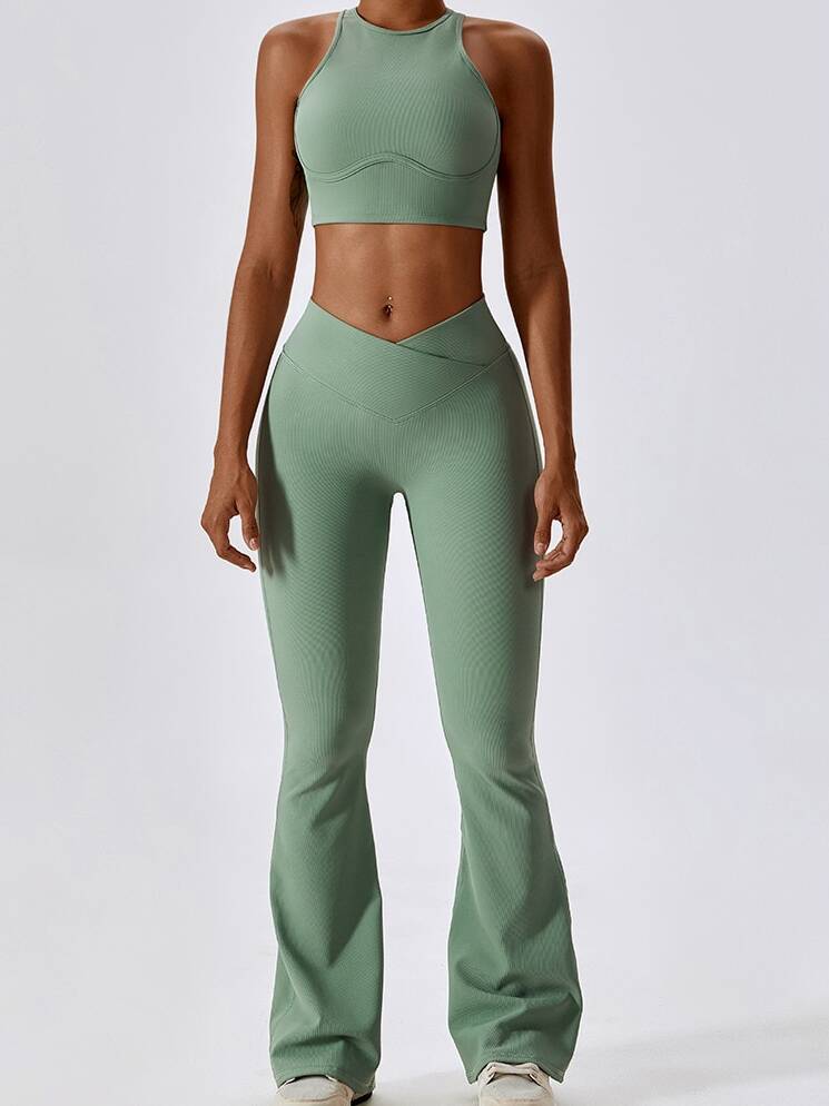 Luxe Ribbed V-Waist Wide-Leg Leggings with a Flattering Scrunched Booty Detail for a Sultry Look