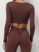 Luxurious Long-Sleeve Yoga Crop Top with Alluringly Padded Twist Detail