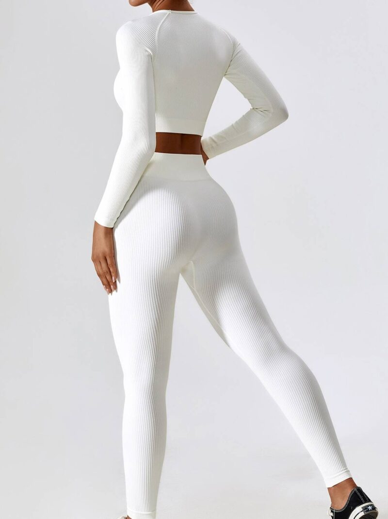 Luxurious Long-Sleeved Ribbed O-Neck Top & High-Waisted Leggings Set - Soft, Stretchy, & Stylish Comfort!