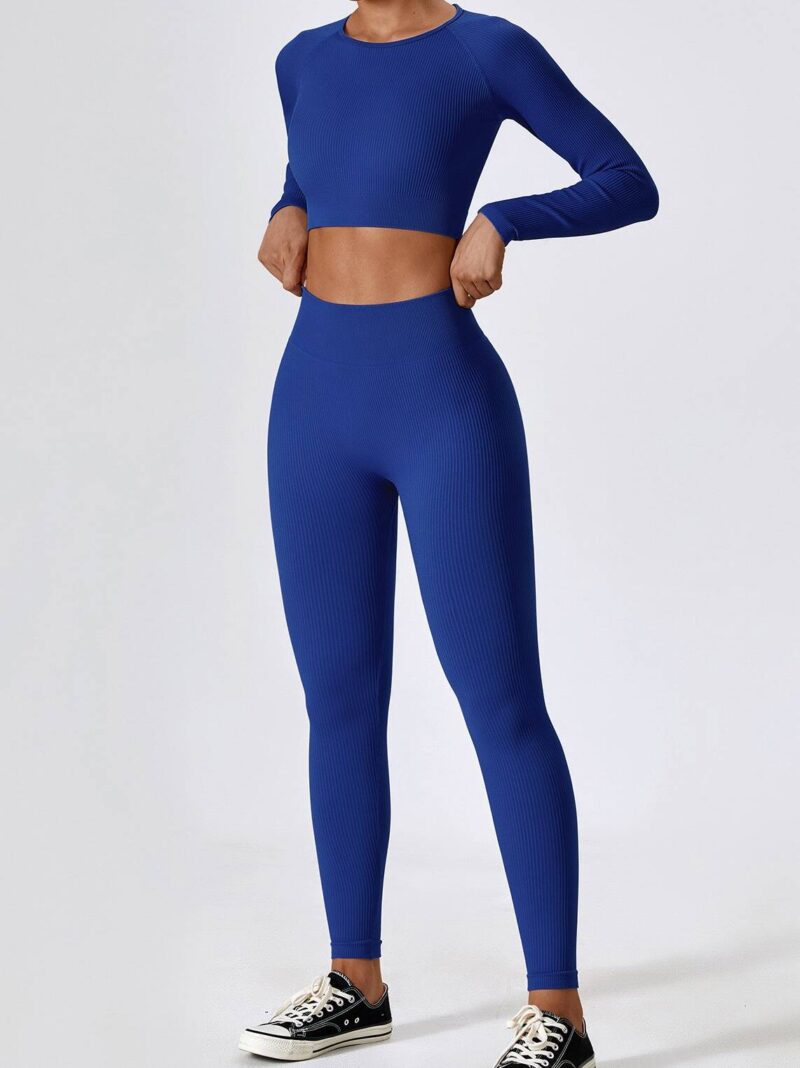 Luxurious Ribbed O-Neck Top & High-Waisted Leggings Set for Women - Stay Stylish and Comfortable All Day Long!