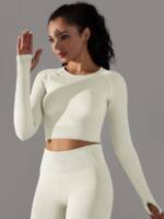 Luxurious Womens Long-Sleeved Crop Top Yoga Shirt with Thumb Holes - Comfort & Style Combined!