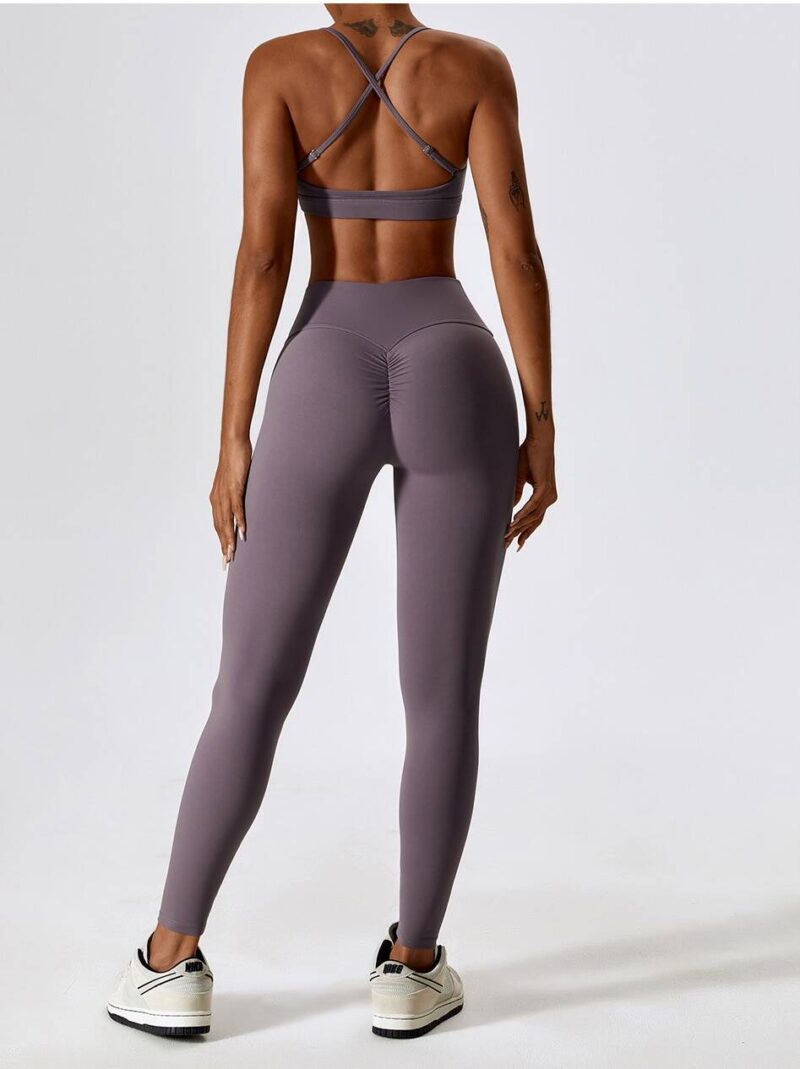 Make Your Booty Pop! Cross-Back Sports Bra & High Waisted Scrunch Butt Leggings Workout Outfit Set - Get Fit & Look Fab!