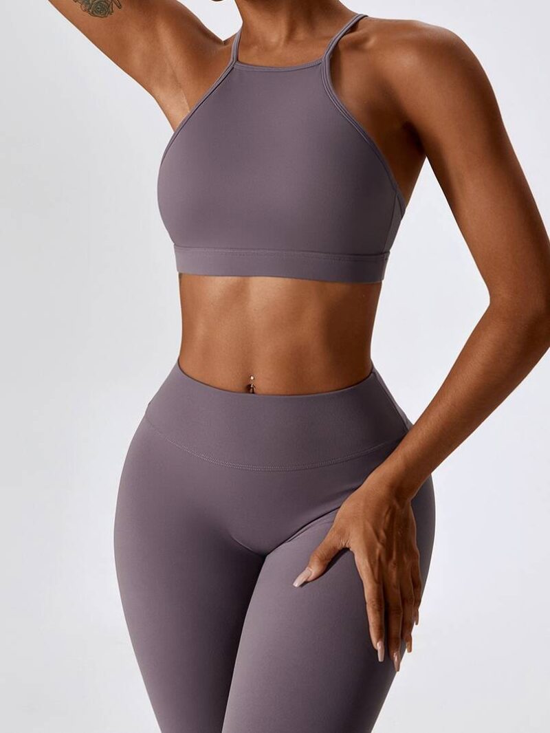 Move with Confidence in This Sexy Workout Outfit Set - Strappy Back Sports Bra & High Waist Scrunch Butt Leggings for Women - Exercise Clothes for Fitness & Yoga