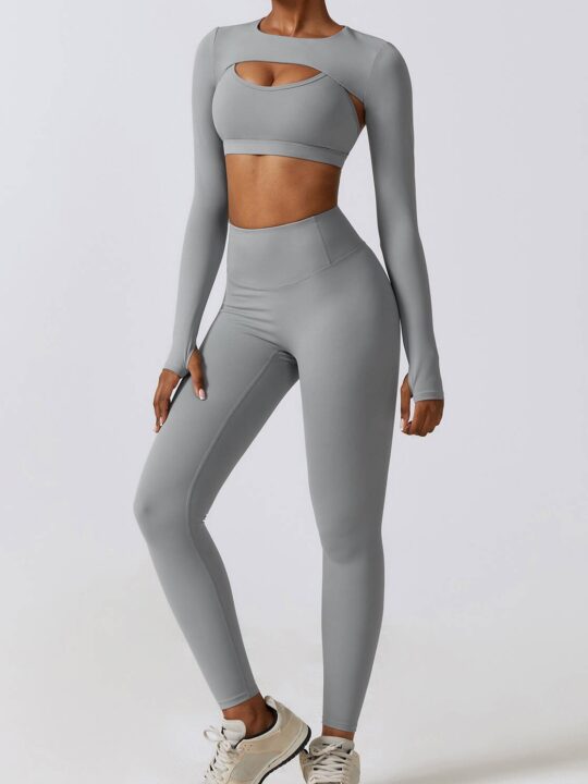 Set of 3 - Cover-Up, Push-Up Sports Bra & High-Waist Scrunch Butt Pants