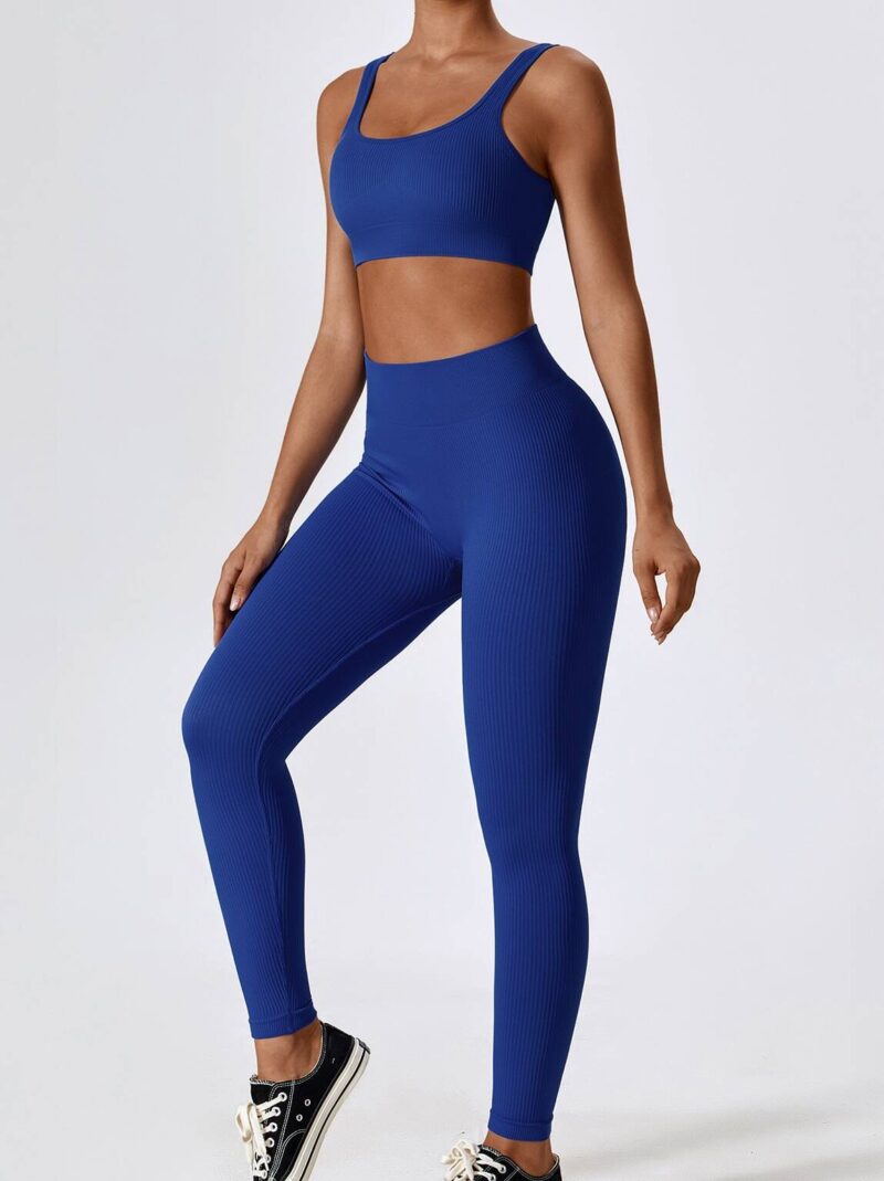 Power Up & Look Fabulous! Womens Ribbed Square Neck Sports Bra & High Waist Leggings Set - Perfect for Working Out, Yoga, Pilates and More!