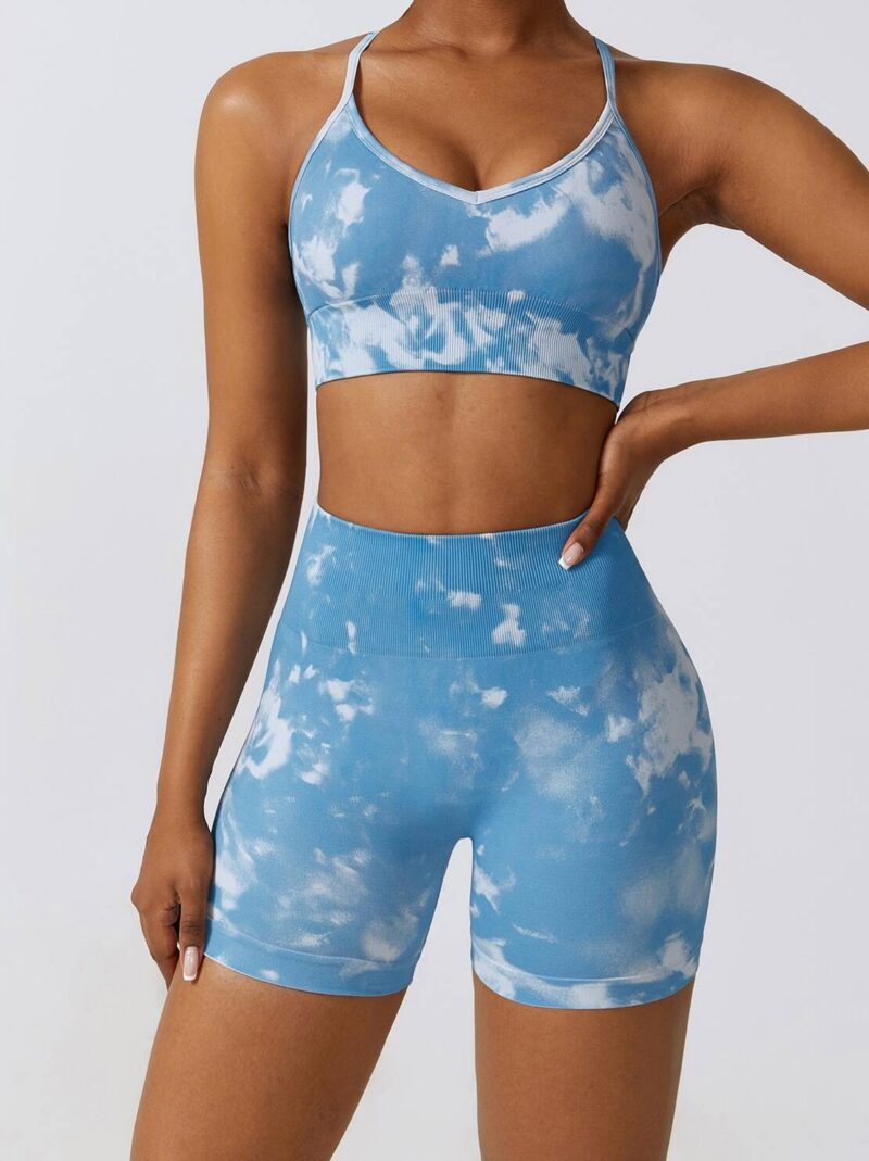 Ready for Fun in the Sun? Get the Look with our Tie-Dye Cami Sports Bra & High Waist Scrunch Butt Shorts Set! Perfect for Working Out or Lounging Around!