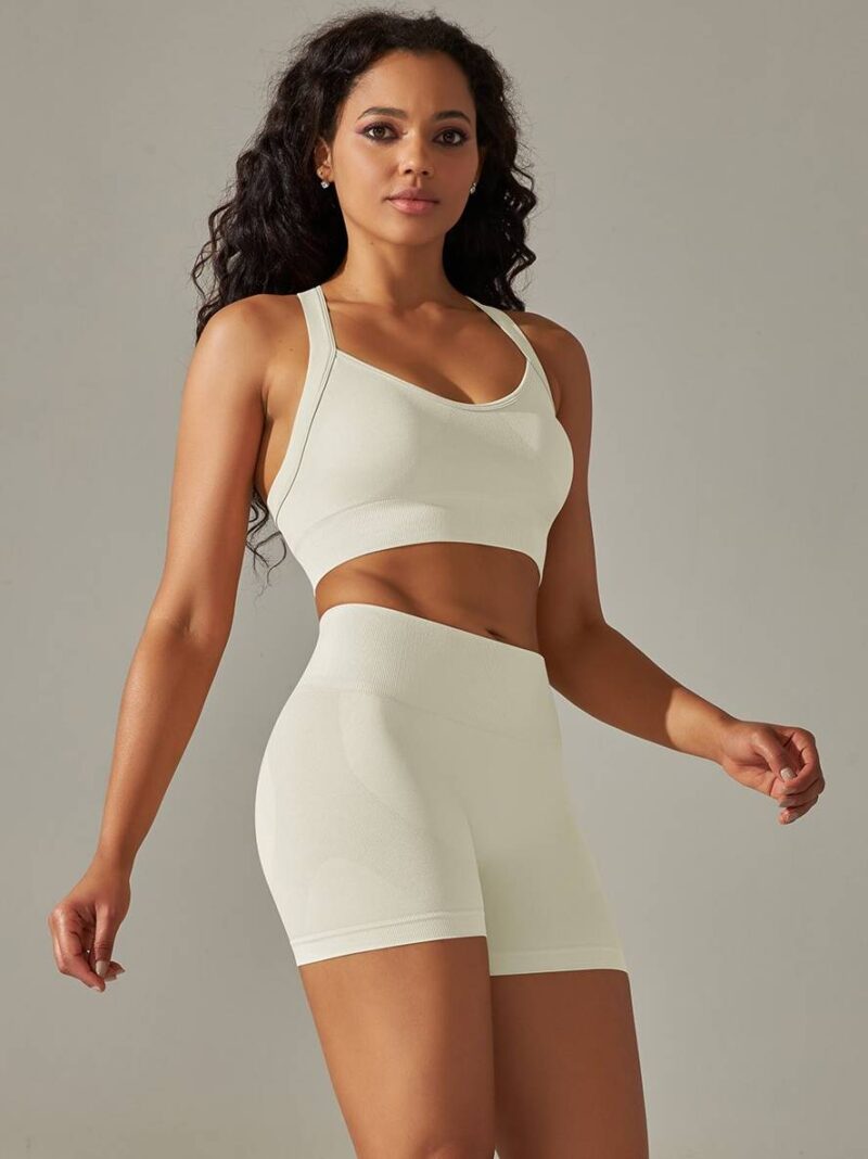 Scintillating Cross-Back Sports Bra and High-Waisted Sports Shorts Set - Perfect for Working Out or Relaxing In