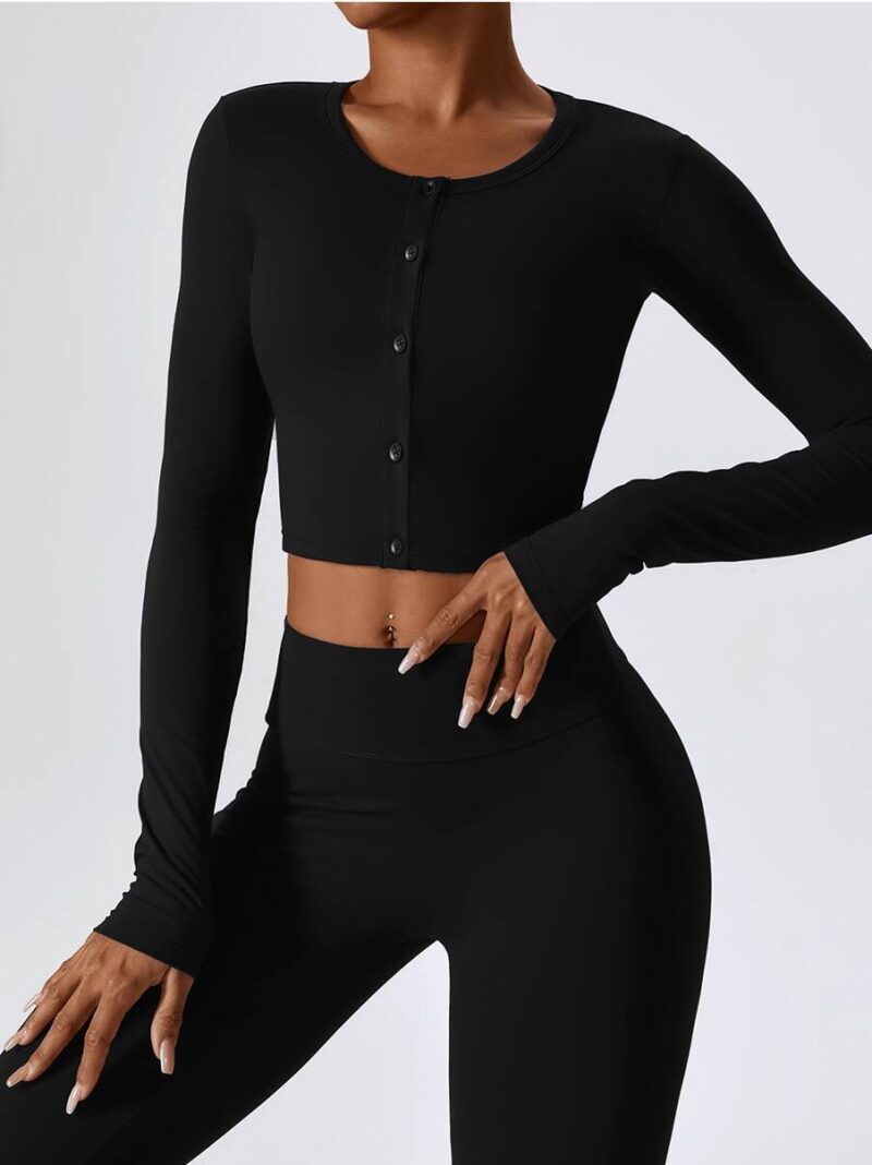 Sculpt Your Body in Style! Womens Workout Outfit Set - Long Sleeve Crop Top & High Waisted Scrunch Butt Leggings for a Sexy Look and Comfort.